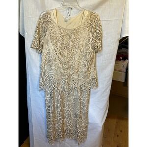 Silken Poetry XL Beige Lace & Silk Handcrafted Beaded Mother of Bride 2pc Dress